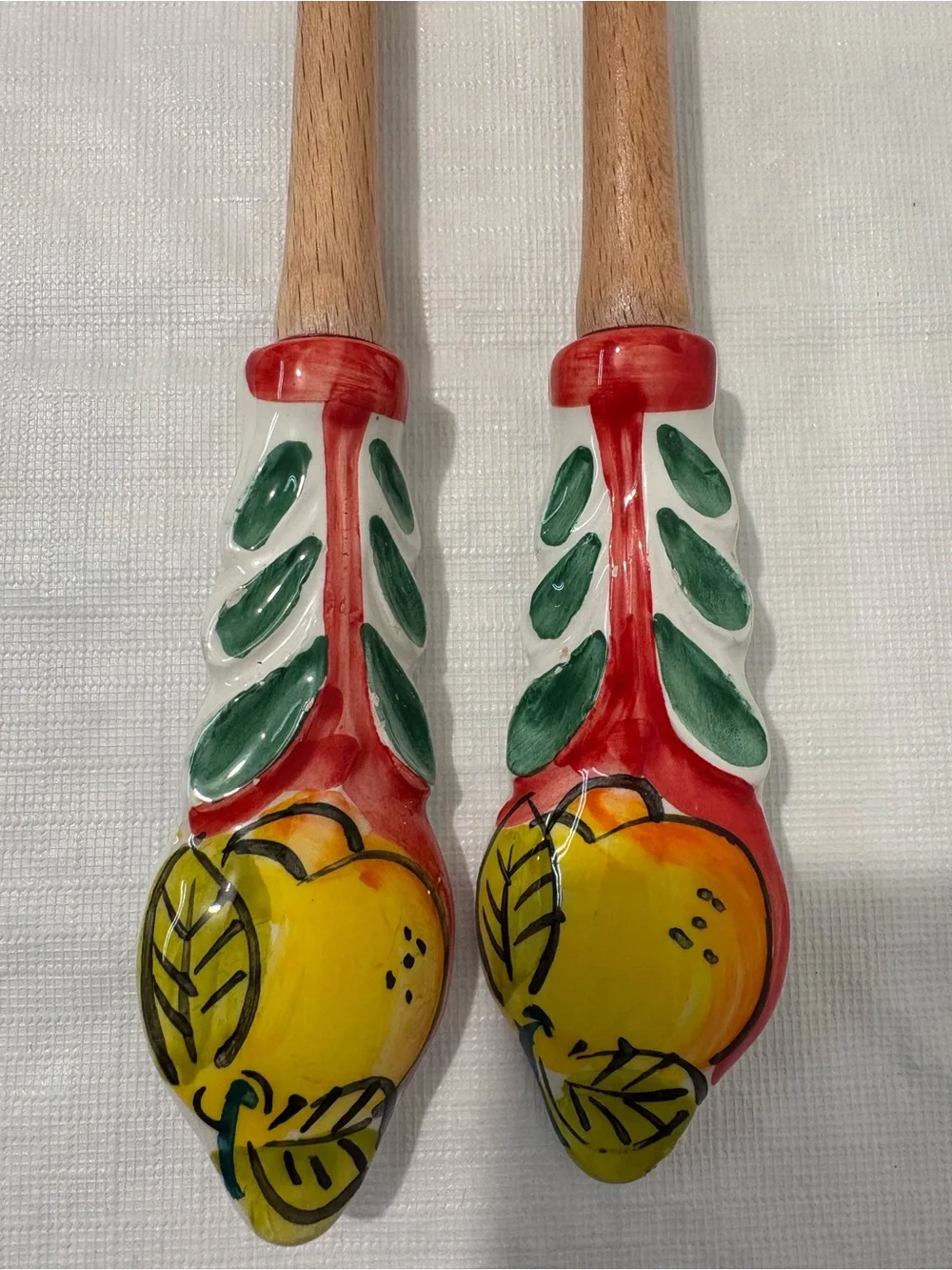 Hand-Painted Lemon Wood Salad Servers - Brand